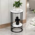 Two-Tier End Tables: Contemporary Faux Marble Top Bedside Table End Table with Storage Shelf for Living Room and Home Side and Corner Table Sofa End Table (Full Black)