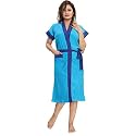 Two Tone Cotton Half Sleeves Bathrobe for Women - Free Size fit Upto 42 inches-Blue Royal Blue