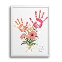 TwoDays Flower Bouquet Handprint Art Craft DIY Kit, Unique Gifts for Mom from Daughter or Son for Mother's Day Birthday Christmas, Gift for Grandma. (Floral-1, White)