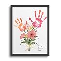 TwoDays Flower Bouquet Handprint Art Craft DIY Kit, Unique Gifts for Mom from Daughter or Son for Mother's Day Birthday Christmas, Gift for Grandma. (Floral-1, Black)