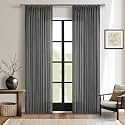 TWODRAPES Charcoal Grey Pinch Pleated Linen Sheer Curtains 90 Inches Long
