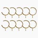 TWOPAGES 10 Pcs C Shaped Bypass Curtain Rings for French Return Rods, Gold Heavy Duty Iron Passing Drapery Rings with Eyelets, Glide Smoothly Over Center Brackets, Burnished Brass