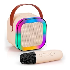 luna mini portable karaoke 5w bluetooth led speaker with mic 5-6 hrs playtime amp voice changing effects beige