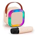 Luna, Mini Portable Karaoke 5W Bluetooth LED Speaker with Mic, 5-6 Hrs Playtime & Voice Changing Effects (Beige)