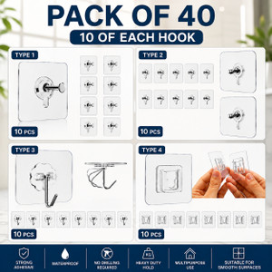 tyagy pack of 40 self adhesive wall hooks heavy duty transparent waterproof hooks hook 40