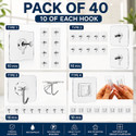 TYAGY Pack of 40 Self Adhesive Wall Hooks Heavy Duty Transparent Waterproof Hooks Hook 40