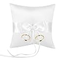 Tyenaza Wedding Ring Bearer Pillow, 6'' x 6'' Ivory Ring Bearer Cushion, Lovely Satin Bowknot Ring Bearer Holder for Proposal Ceremony Party Anniversary