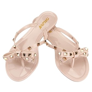 TYFLOVE Women Rivet Flip Flops Studded Jelly