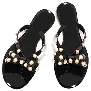 TYFLOVE Women Rivet Flip Flops Studded Jelly