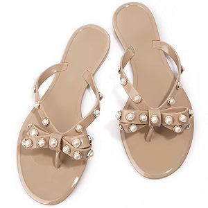 TYFLOVE Women Rivet Flip Flops Studded Jelly
