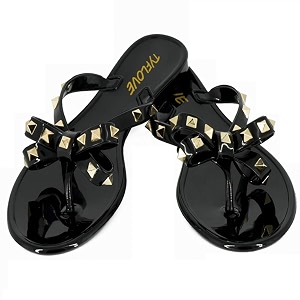 TYFLOVE Women Rivet Flip Flops Studded Jelly