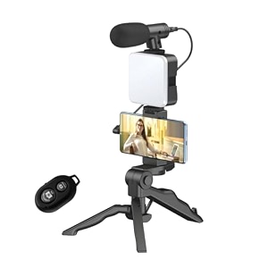 tygot vlogging kit 6 in 1 for iphone android with tripod mini led  cardioid microphone  phone clip  tripod for live broadcasting video calling vlogging youtube instagram t-61