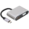 Type C to HDMI and VGA Female Splitter Adapter, USB C Multi Port Converter with Aluminum Alloy Shell, Supports 4K HD Resolution for Laptop, TV, Projector, Plug and Play