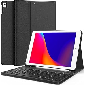 typecase bluetooth keyboard case for ipad 9th8th7th gen air 3rd pro 105 multi angle flip stand pencil holder multi viewing angle magnetically detached wireless keyboard cover case black