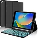 typecase Bluetooth Keyboard case for iPad 9th/8th/7th Gen, iPad Air 3rd, iPad Pro 10.5" with 7-Colors Backlits, Pencil Holder, Multi Viewing Angle, Magnetically Detached Keyboard Case Cover