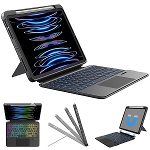 typecase folio duo keyboard case for ipad 9th8th7th gen 102 inch air 3-105 amp pro 105 with multi gesture trackpad amp 7-color backlit magnetically detached cover portraitlandscape mode- black