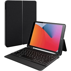 typecase slim folio keyboard for 102 inch ipad 9th8th7th gen ipad air 3 105 inch ipad pro-10534 with multi angle kickstand slim wireless keyboard and pencil holder black