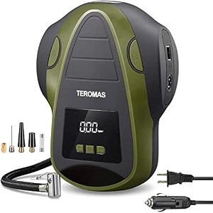 tyre inflator with 150 psi pressure 4000 mah battery display pressure detection air pump compressor for cars bikes bicycles amp balls green