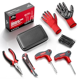 tyre repair kit - car puncture repair kit - the ideal puncture repair solution for car motorcycle truck vans - 20 strings and storage case red
