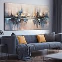 TYTAUPT Extra Large Blue and Gray Abstract City Canvas Wall Art