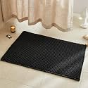 TYUU Black Waffle Bath Mat, Boho Bathroom Rugs Non Slip Washable, 36x24