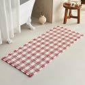 TYUU Long Christmas Bath Mat, Cute Waffle Runner Rug, 60x24 Red &amp; White