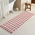 TYUU Long Christmas Bath Mat, Cute Waffle Runner Rug, 72x24 Red &amp; White