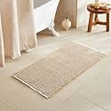 TYUU Waffle Bath Mat, Boho Bathroom Rugs Non Slip, 48x24 Khaki &amp; White