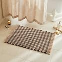 TYUU Waffle Bath Mat, Boho Bathroom Rugs Non Slip, 36x24 Black &amp; Khaki