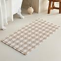 TYUU Waffle Bath Mat, Boho Bathroom Rugs Non Slip, 48x24 Khaki &amp; White