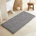 TYUU Waffle Bath Mat, Boho Bathroom Rugs Non Slip, 48x24 Black &amp; White