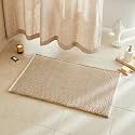 TYUU Waffle Bath Mat, Boho Bathroom Rugs Non Slip, 36x24 Khaki &amp; White