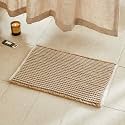 TYUU Waffle Bath Mat, Small Boho Bathroom Rugs Non Slip 24x16 Khaki &amp; White