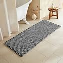 TYUU Waffle Runner Rug Bathroom, Long Boho Bath Mat, 60x24 Black &amp; White