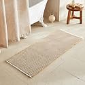 TYUU Waffle Runner Rug Bathroom, Long Boho Bath Mat, 60x24 Khaki &amp; White