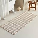 TYUU Waffle Runner Rug Bathroom, Long Boho Bath Mat, 60x24 Khaki &amp; White