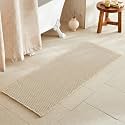 TYUU Waffle Runner Rug Bathroom, Long Boho Bath Mat, 60x24 Pale Beige