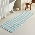 TYUU Waffle Runner Rug Bathroom, Long Cute Bath Mat, 72x24 Blue &amp; White