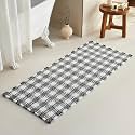 TYUU Waffle Runner Rug Bathroom, Long Boho Bath Mat, 60x24 Black &amp; White