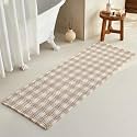 TYUU Waffle Runner Rug Bathroom, Long Boho Bath Mat, 72x24 Khaki &amp; White