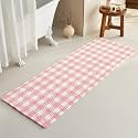 TYUU Waffle Runner Rug Bathroom, Long Cute Bath Mat, 60x24 Pink &amp; White
