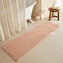 TYUU Waffle Runner Rug Bathroom, Long Boho Bath Mat, 72x24 Light Peach