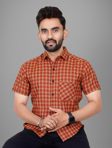 Tyzlo Men Checkered Casual Orange Shirt