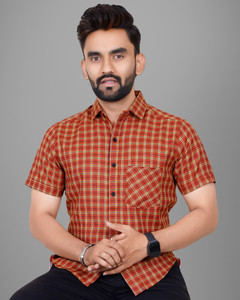Tyzlo Men Checkered Casual Orange Shirt