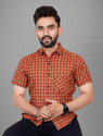 Tyzlo Men Checkered Casual Orange Shirt