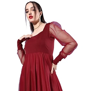 UF Solid Net Maxi Party Dress