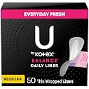 U by Kotex Balance Daily Panty Liners, Wrapped, Light Absorbency, Regular Length, 50 Count (Packaging May Vary)