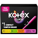 U by Kotex Click Compact Tampons, Regular/Super, Unscented, 90 Count