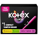 U by Kotex Click Compact Tampons, Regular/Super, 180 Count, 6 Packs of 30