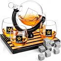 U.S. Army Globe Whiskey Decanter Set with 4 Liquor Glasses - Wood Flag Base &amp; 9 Whiskey Stones, Armed Forces Veteran Gift Set - Gifts For Men, Birth Day, Dad, U.S.A Flag - Bourbon &amp; Scotch Military
